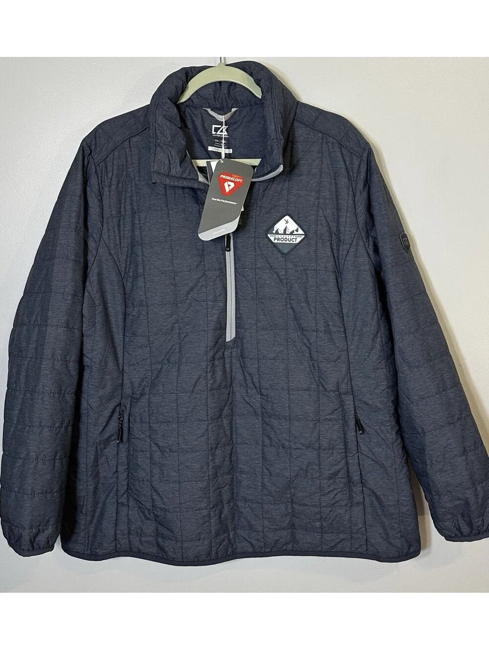 NWTS Cutter & Buck Primaloft Quarter Zip Grey Men’s Puffer Pullover Size XXL.
